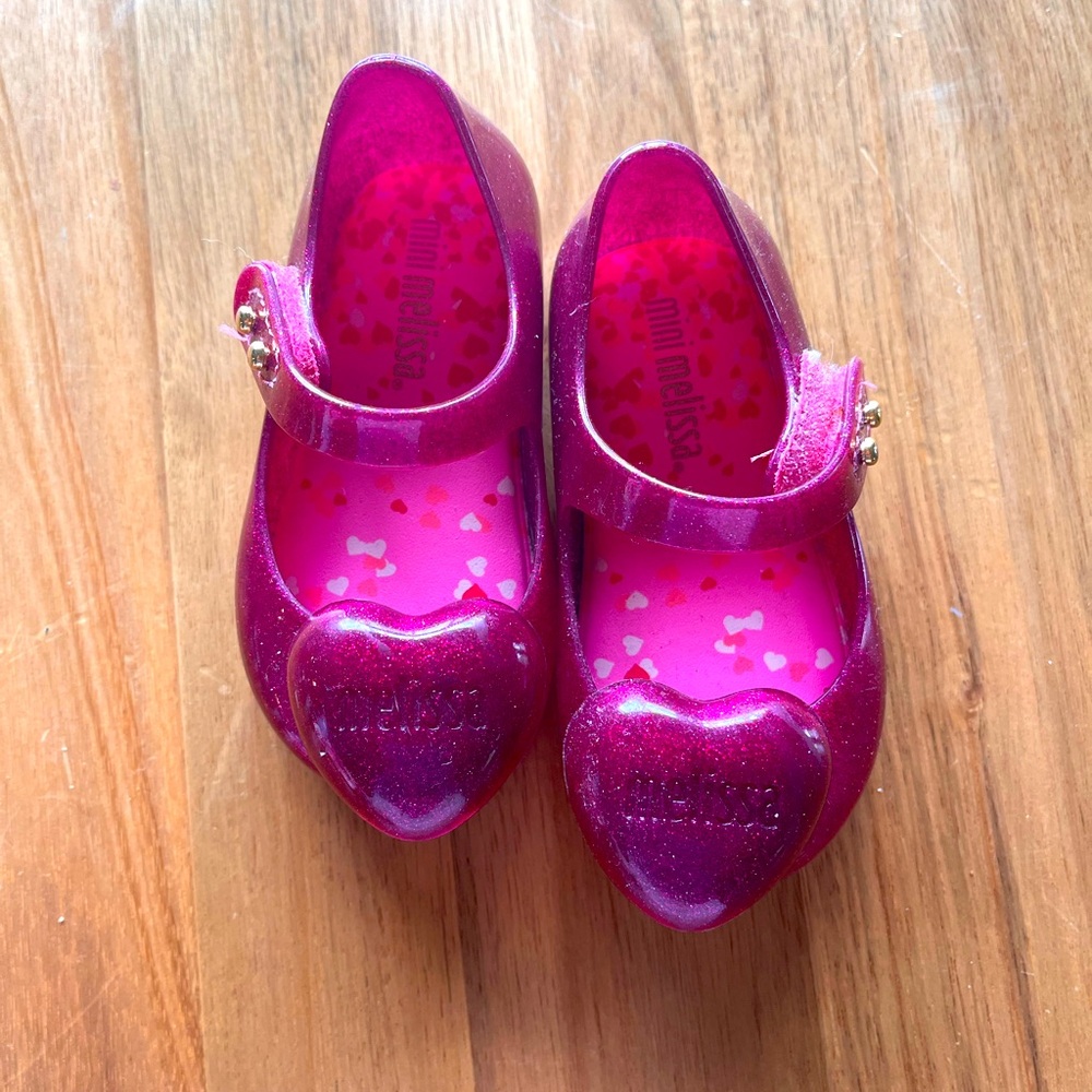 NWOT mini Melissa heart sparkle shoes size 3 (baby).
